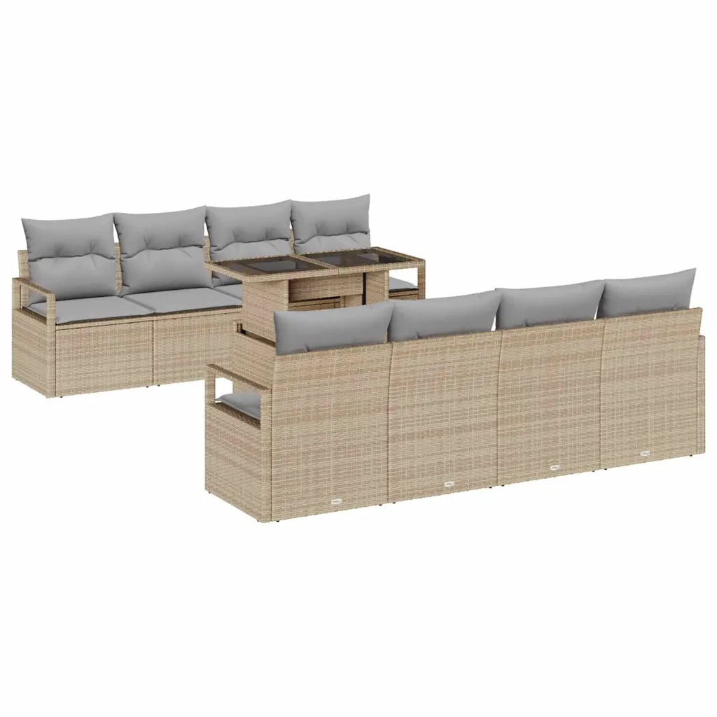Set Divano da Giardino 9 pcs Beige Poly Rattan 3357523