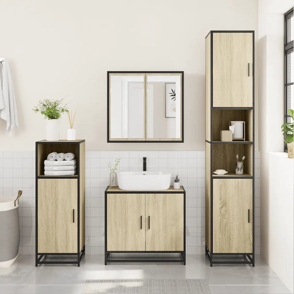 Set Mobili da Bagno 3 pz Rovere Sonoma in Legno Multistrato