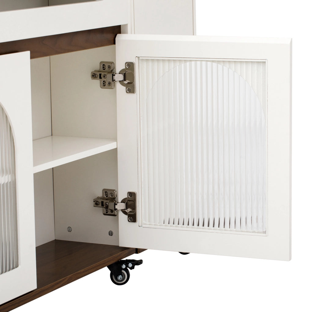 Isola cucina con ruote 110,5 x 50,5 x 95,5 cm bianca e noce con prese
