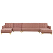 Divano letto ad angolo in tessuto trapuntato in velluto rosa moderno a forma di U componibile a 6 posti con chaise longue