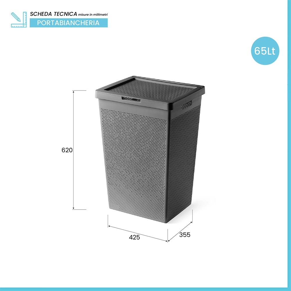 Cesta portabiancheria  65 lt grigia in plastica riciclata