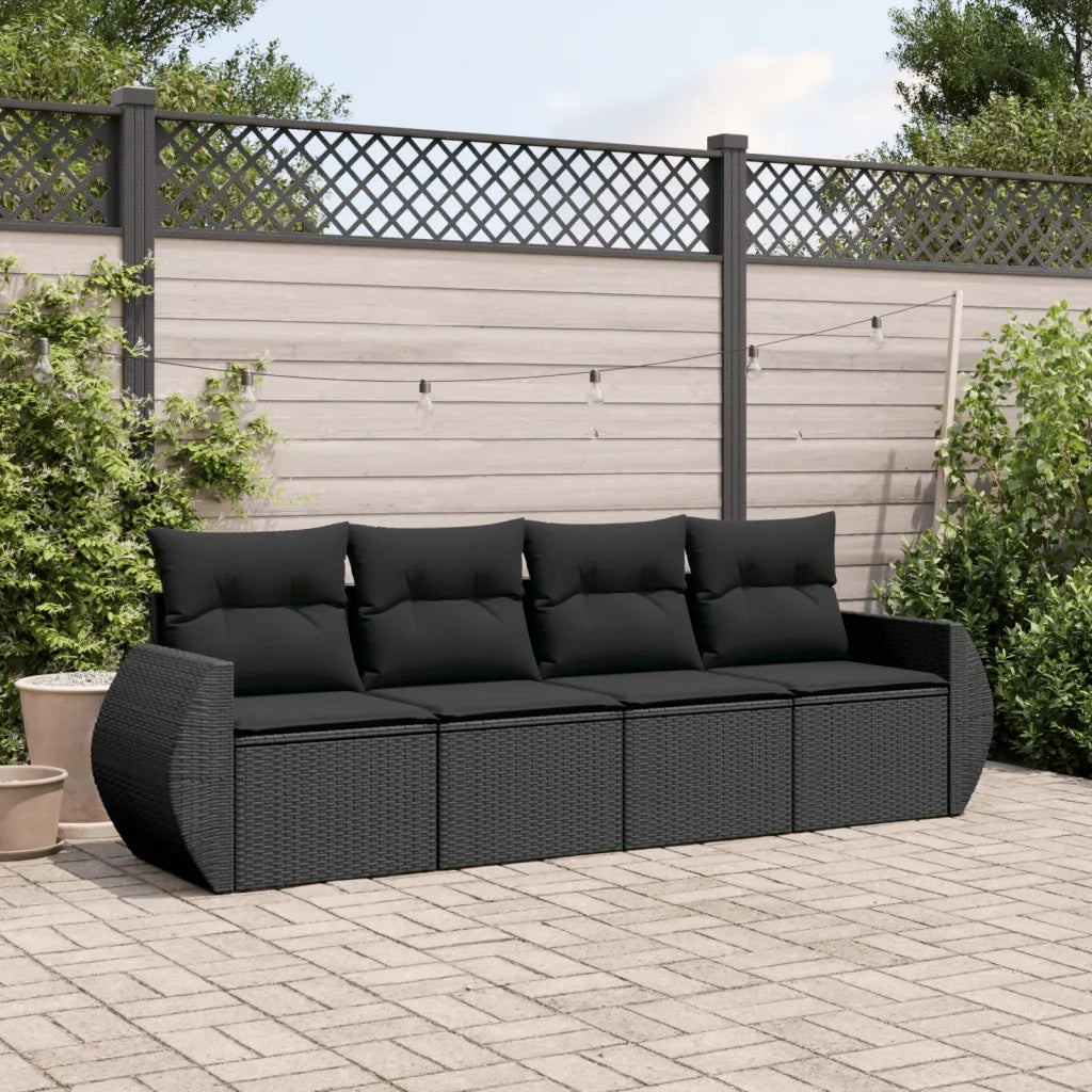 Set Divani da Giardino 4 pz | Set Salotto da Giardino con Cuscini Nero in Polyrattan