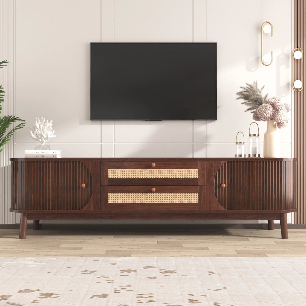 Mobile TV con 2 Ante Scorrevoli e 2 Cassetti in Rattan; Stile Naturale; in MDF; 170??39;5??46 cm; Naturale
