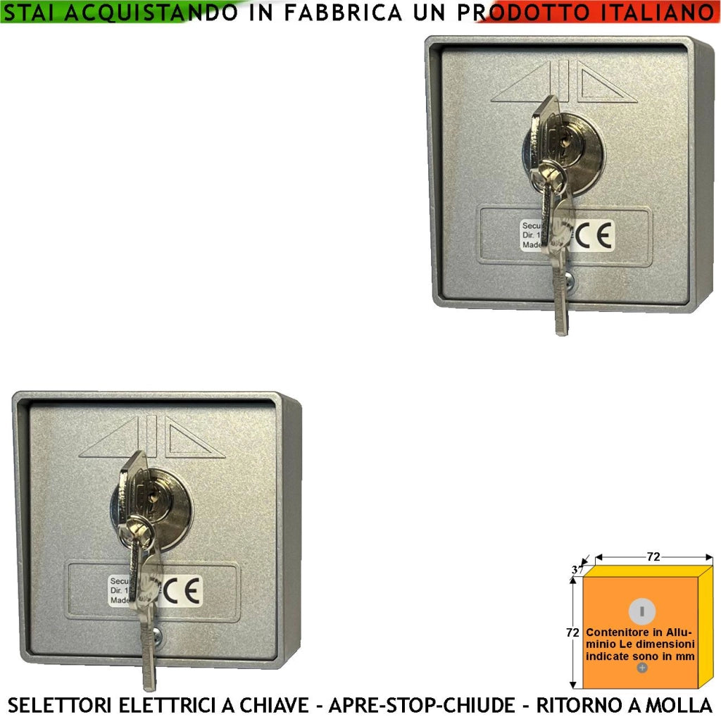 Selettore in Alluminio Ritorno a Molla 2 Pezzi 4 Chiavi Uguali 3 Posizioni Apre Stop Chiude Contatti 15A Isolamento 250 V Apertura Condominiale Pedonale Montaggio Esterno a Parete Comando Automatismi