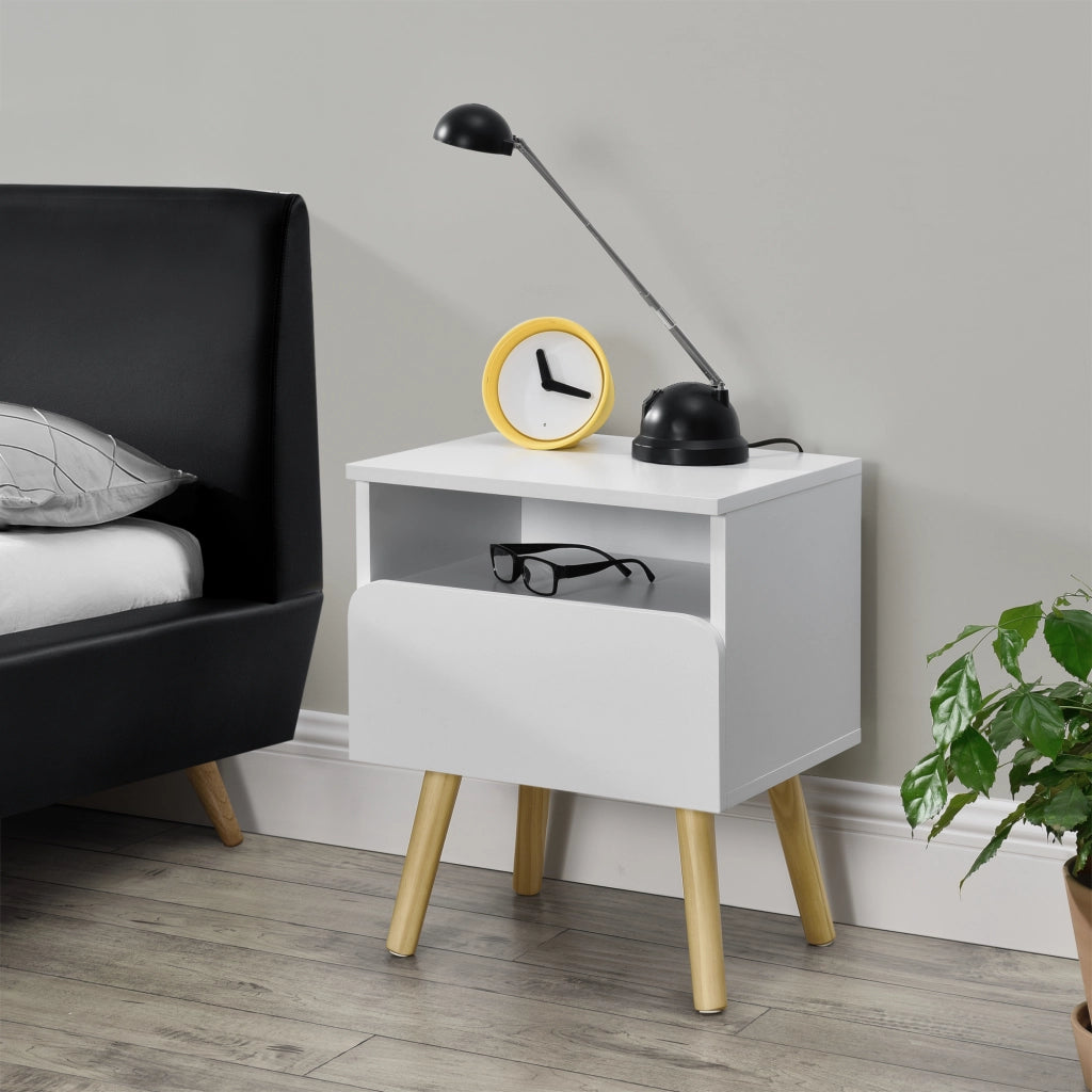 Comodino Dargaville con Cassetto e Vano Portaoggetti 50x40x34 cm - Bianco [en.casa]