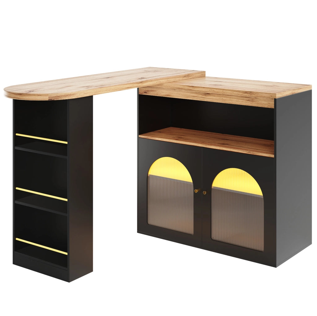Tavolo bar allungabile e girevole 360° 138-193x39x105 cm con LED; nero