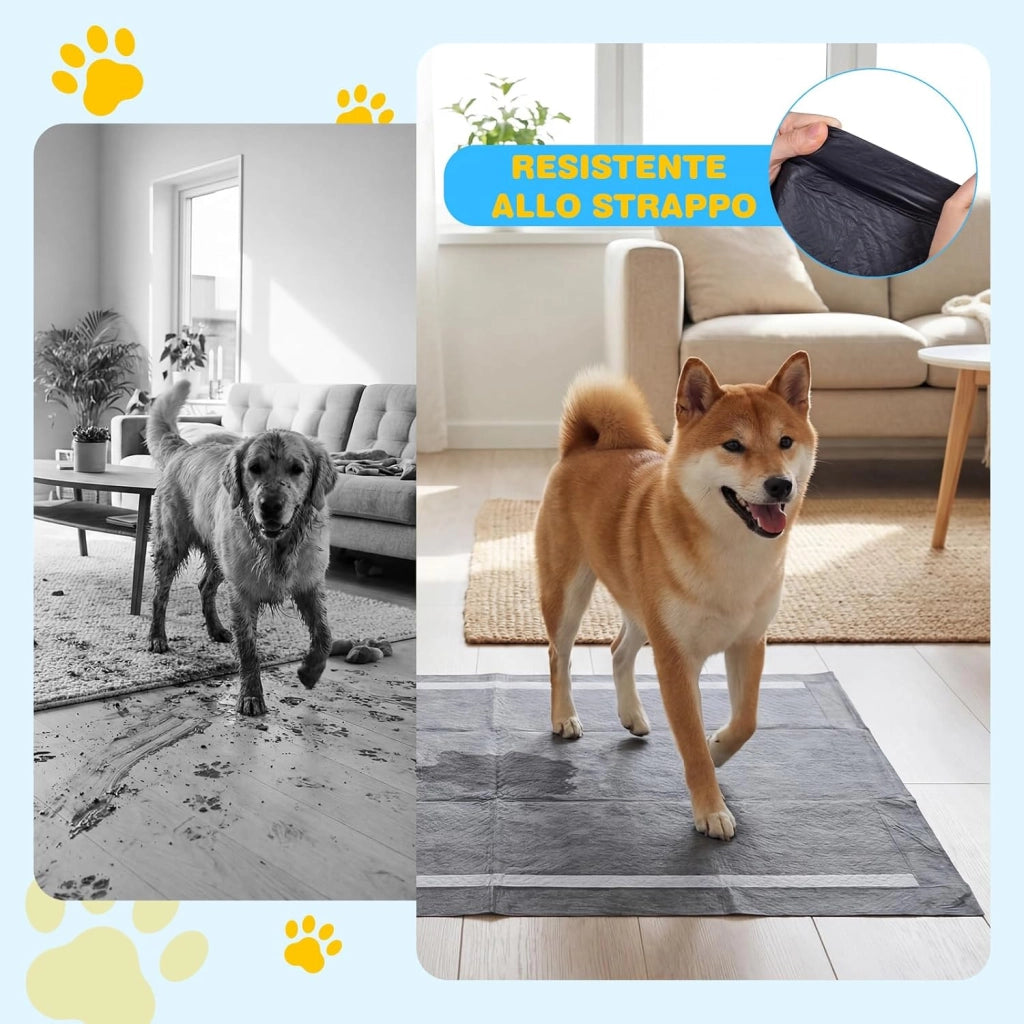 Tappetini Igienici per Cani al Carbone Attivo, 6 Strati Impermeabili per Addestramento Pipì Cani e Conigli, Rapido Asciugatura, Usa e Getta per Interni ed Esterni, 60x60cm