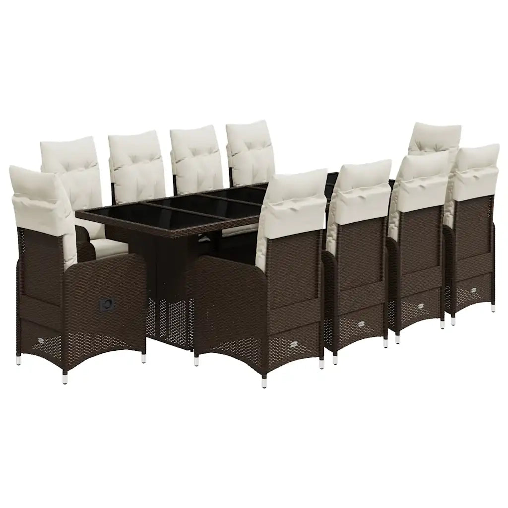 vidaXL Set Bistrò da Giardino 11 pz con Cuscini in Polyrattan Marrone