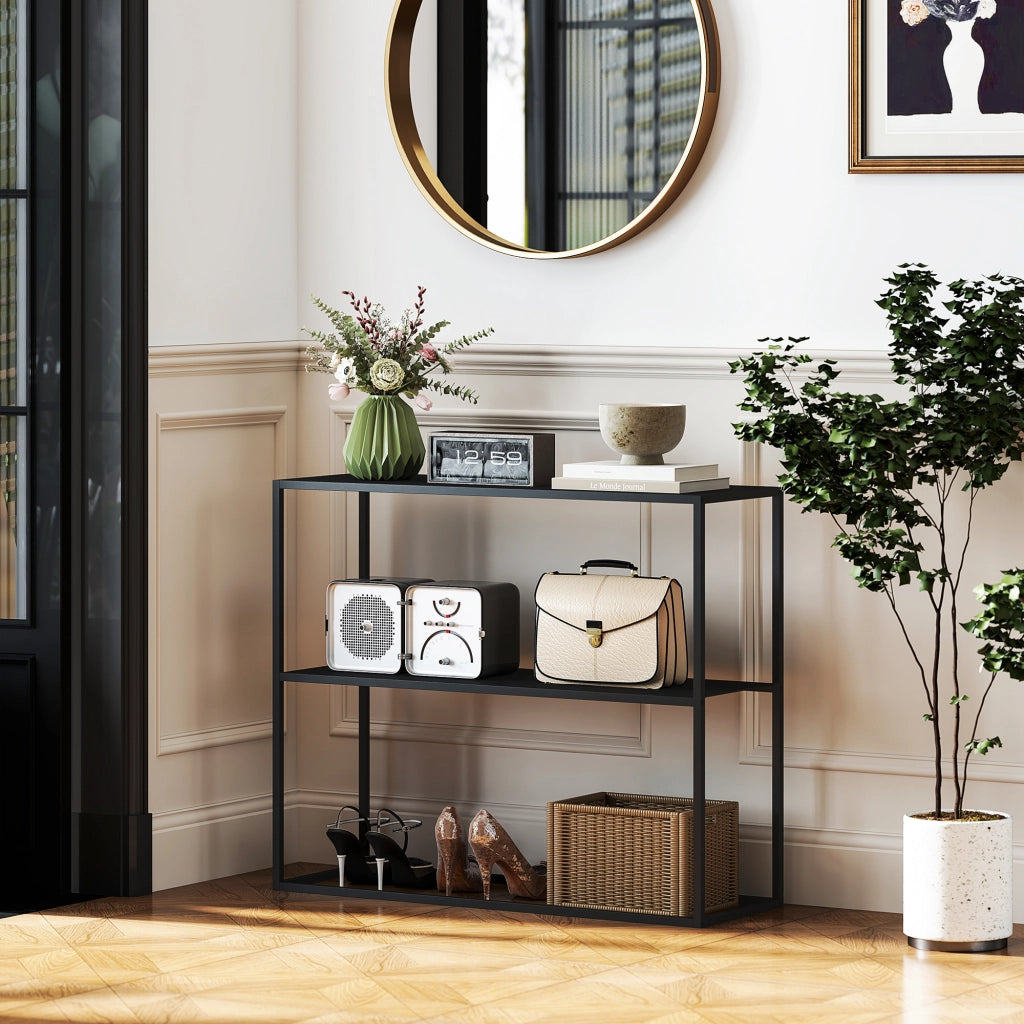 Consolle Ingresso Moderna ¨C zephmum ¨C 2 Ripiani Acciaio Nero 90x30x75cm
