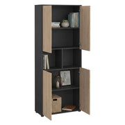 Credenza Pierre, Buffet da soggiorno, Madia da salotto, Dispensa da cucina, 80x34 h205 cm, Rovere e Grigio