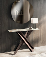 Consolle Xenia 110x30 cm con top in ceramica marmo calacatta borghini e struttura in metallo verniciato bronzo - Stones