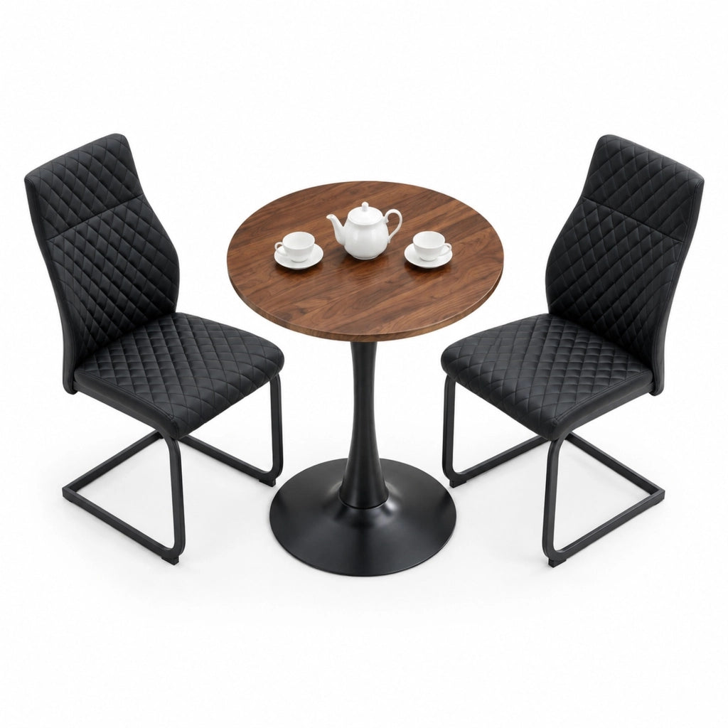 Set tavolo e 2 sedie con tavolo rotondo 60 cm in MDF nero e noce, stile moderno