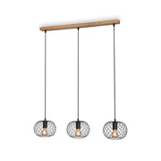 Lampadario Vintage Winki Legno Marrone Metallo Nero 3 Luci E27