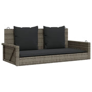 Panca da Giardino | Panchina Dondolo con Cuscini Grigia 119x56x48 cm in Polyrattan