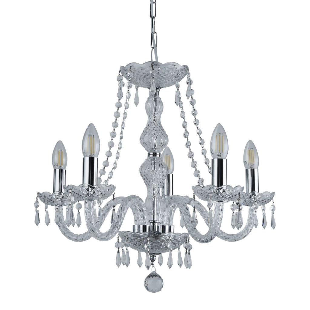Lampadario Hale 5Lt - Metallo cromato e cristallo trasparente