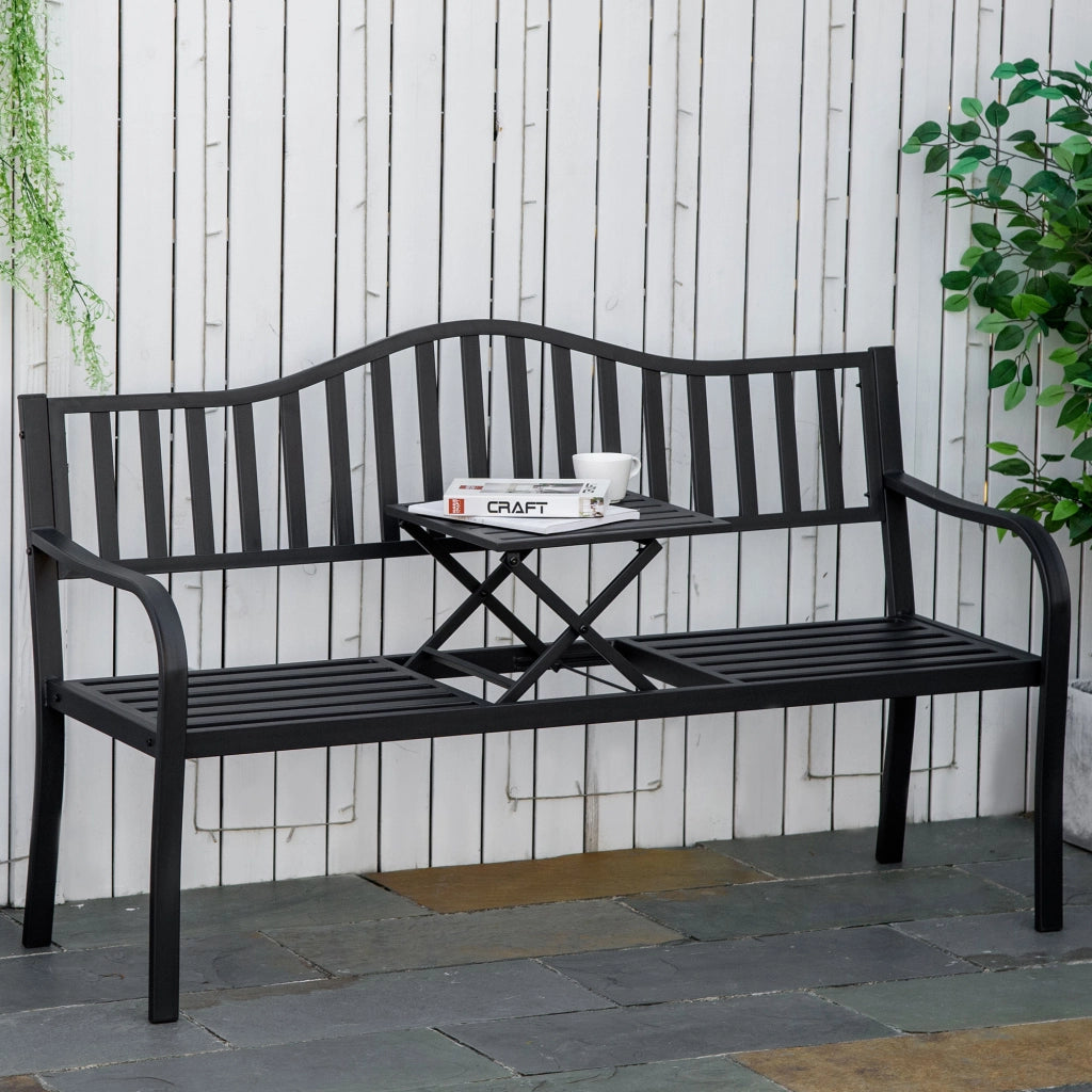 Panchina da giardino 2 posti con tavolo estraibile ¨C Minimal ¨C 150x58.5x90 cm nero