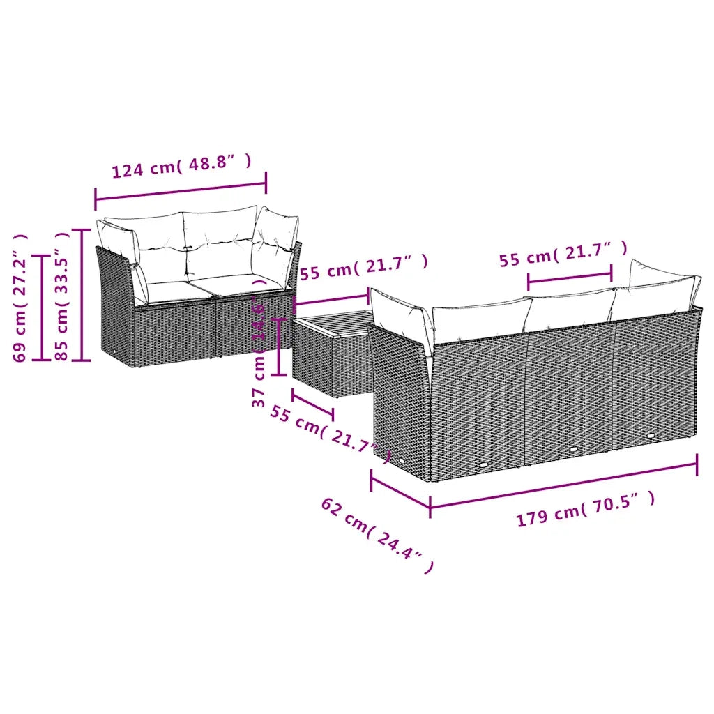Set Divani da Giardino 6 pz con Cuscini Grigio in Polyrattan 3255816