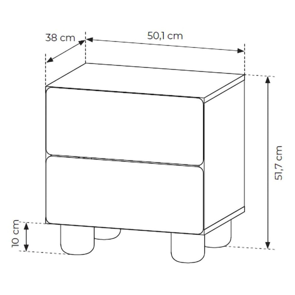 Hani, Comodino 2 Cassetti, 50x38x52h cm Marrone Rovere