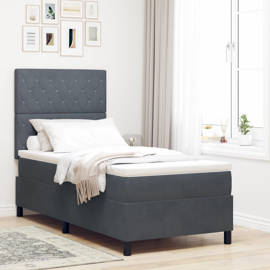 Letto Box Spring con Materasso Grigio Scuro 90x200 cm Velluto