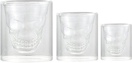 Drinkbekers a doppia parete - Adatti per vino e vodka - Forma da teschio - Festa, casa, bar (75 ml + 150 ml + 250 ml)