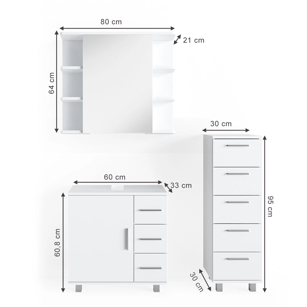 Vicco Set mobili bagno Bianco 3 parti