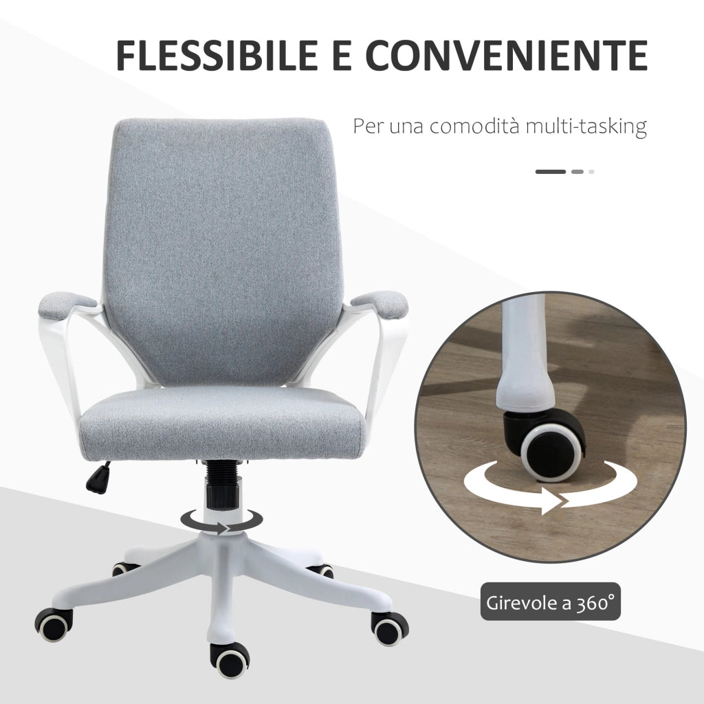 Sedia Operativa da Ufficio 62x69x92-102 cm in Tessuto Effetto Lino Grigia