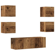 Set Mobile TV 5 pz | Armadietto TV | Mobile Porta TV Montato a Parete Legno Antico in Truciolato