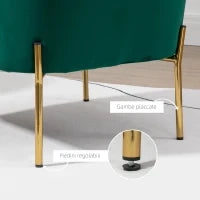Poltrona da Camera da Letto in Tessuto Effetto Velluto con Gambe in Acciaio, 62x69x75 cm, Verde