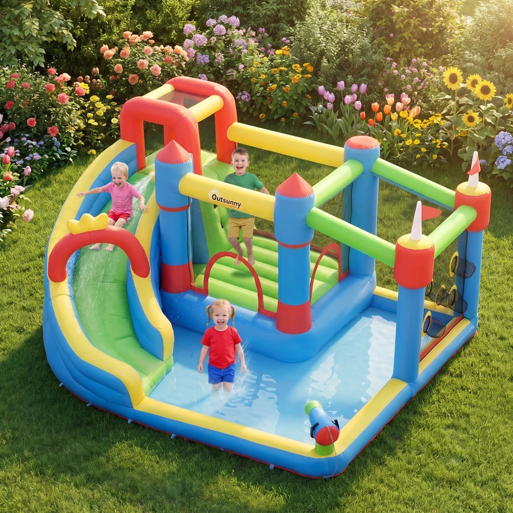 Castello Gonfiabile per Bambini con Scivolo, Trampolino e Piscina, 390x300x197cm