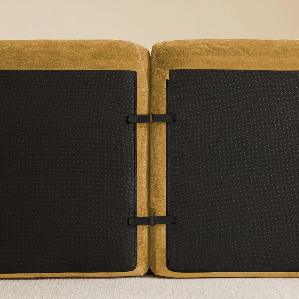 Divano modulare senza struttura interna in ciniglia giallo 358×95×76 cm