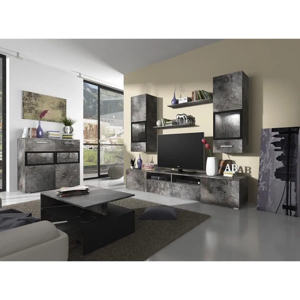 Buffet 90cm per soggiorno con 2 porte in vetro color effetto ardesia collezione CONNOR