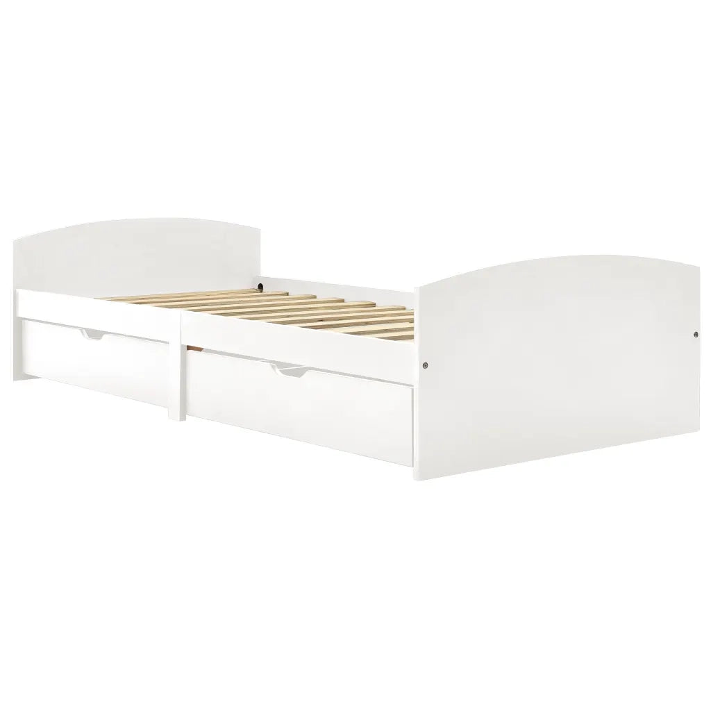 Giroletto con 2 Cassetti-Struttura Letto con contenitore Bianco in Legno di Pino 90x200 cm