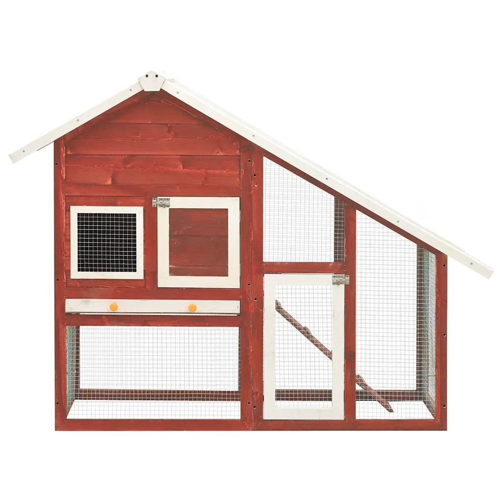 Conigliera Rosso e Bianco 140x63x120cm Legno Massello di Abete 170871