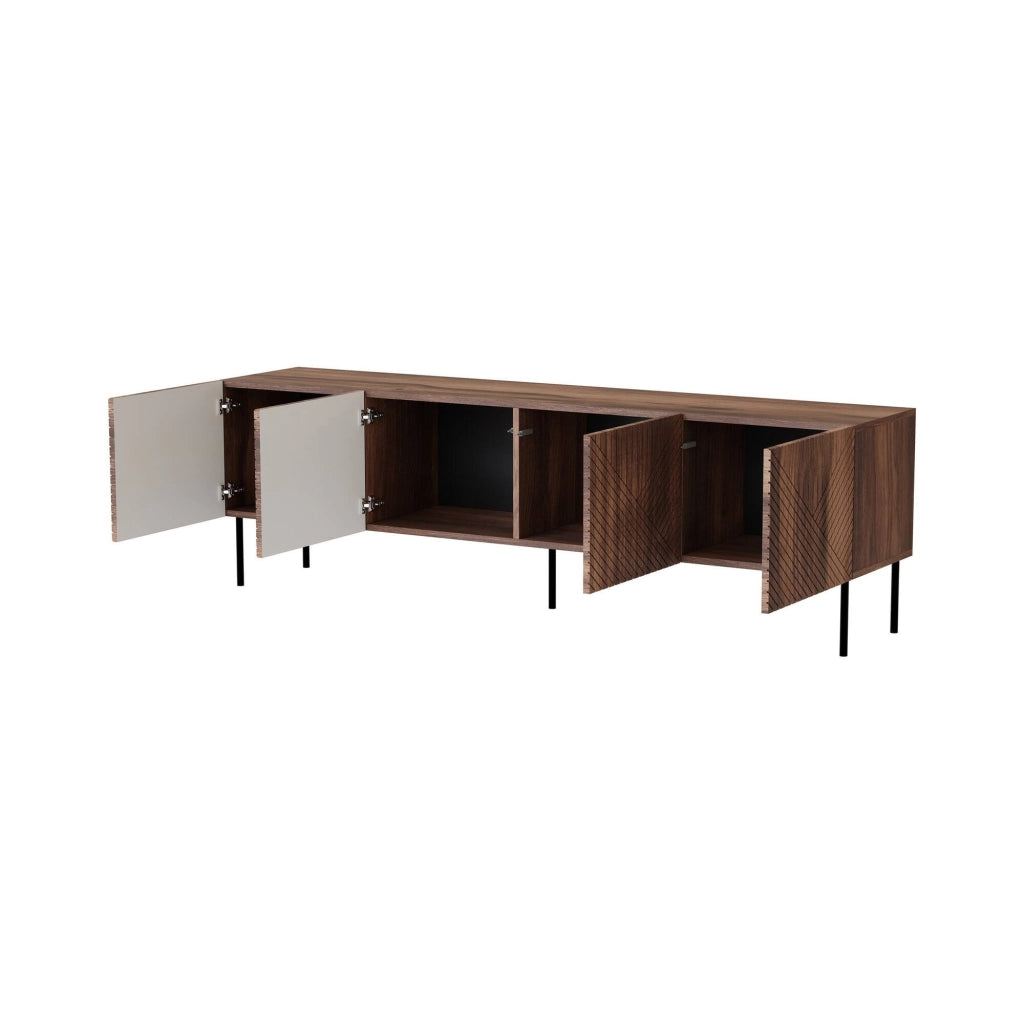 Mobile porta TV Marea, Madia da salotto con quattro ante battenti, Rialzato da terra, 190x40 h58 cm, Noce