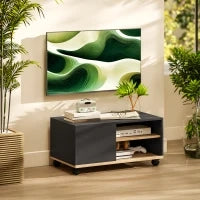 Mobile Porta TV fino 42"con Ruote e Freni, Armadietto e Ripiano Regolabile, 80x45x41 cm, Nero
