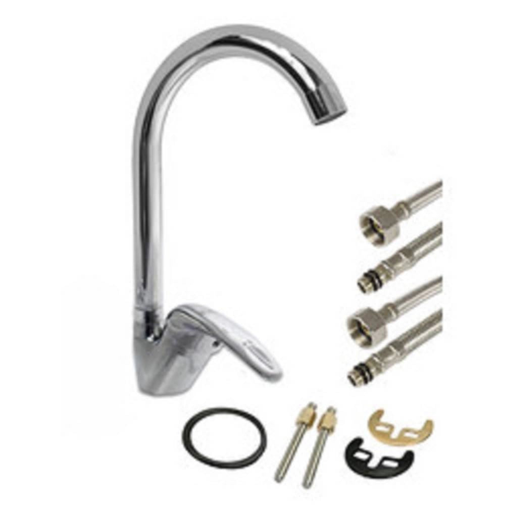 Trade Shop - Rubinetto Cucina Canna Alta Curva Monocomando Lavello Miscelatore Cromato 52934 -