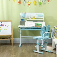 Banco Scuola con Sedia per Bambini 3-12 Anni, Altezza Regolabile e Piano Inclinabile, Azzurro
