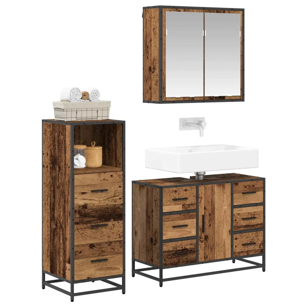 Set di mobili per il bagno con cassetto 3 pcs Legno vecchio