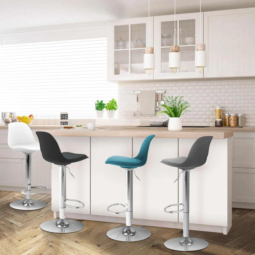 Set di 4 sgabelli da bar KARL grigio scuro, blu anatra, bianco e nero