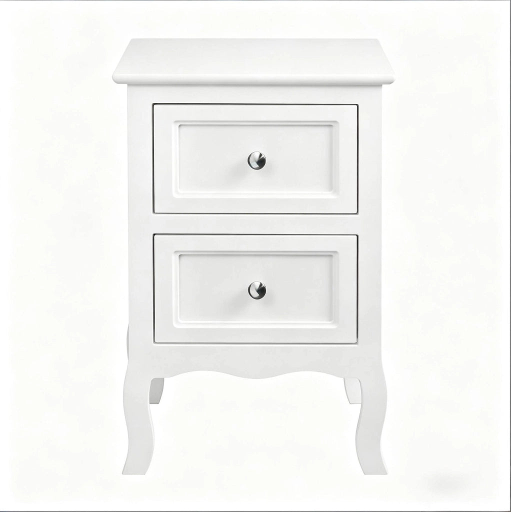 Comodino ULEVR 40x30x60 cm con 2 cassetti, MDF laccato bianco e maniglie in metallo