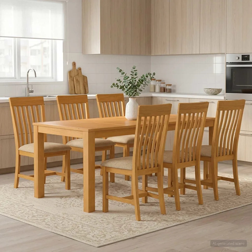 Set da pranzo 7 pz Beige Legno di Quercia Massello 3430393