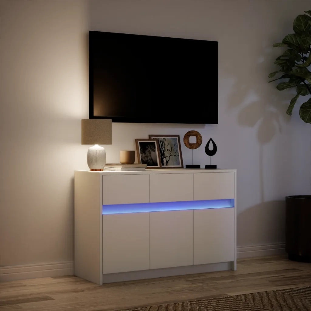 Mobile Porta TV con LED-Credenza per TV Bianco 91x34x61 cm in Truciolato