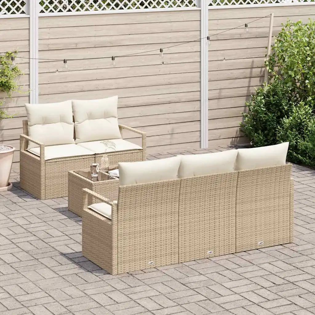 Set Divano da Giardino 6 pcs Beige e Crema polyrattan