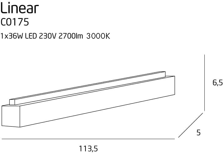 Plafoniera lineare moderna nera 113 cm dimmer LED 36W Maxlight