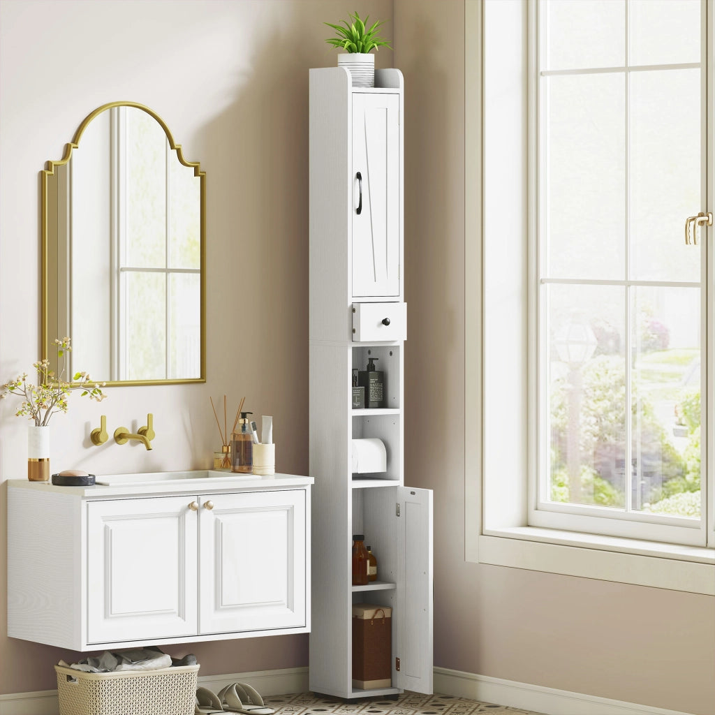 Colonna Bagno con 2 Ante e Ripiani Ajustabili ¨C Zephmum ¨C 20x20x185 cm Bianco