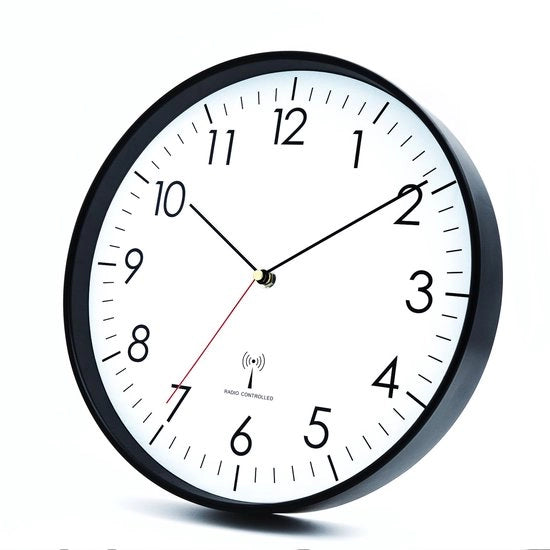 Orologio Radiocomandato da Parete 30 cm Silenzioso Orologio da Parete Senza Suono di Giro, Moderno Orologio a Batterie per Casa, Cucina, Salotto, Ufficio, Decorazione da Parete (Frammeo Nero)