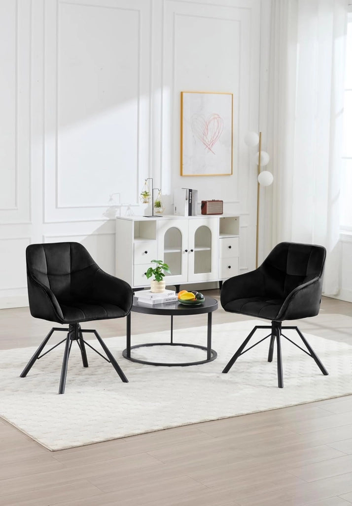 Set di 2 Sedie per Sala Pranzo Girevoli a 360°, Sedie da Cucina Imbottite con Gambe in Metallo, Poltroncine in Velluto, Camera da Letto, Soggiorno, Nero, BH365sz-2