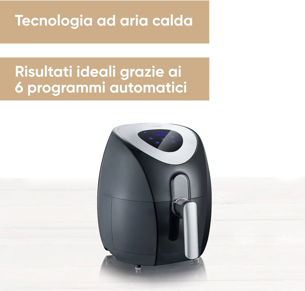 Severin fr 2430 friggitrice ad aria calda 1500w, friggitrice ad aria cestello da 3.2 l, 6 programmi automatici senza olio, friggitrice ad aria elettrica con display touch lcd, nero