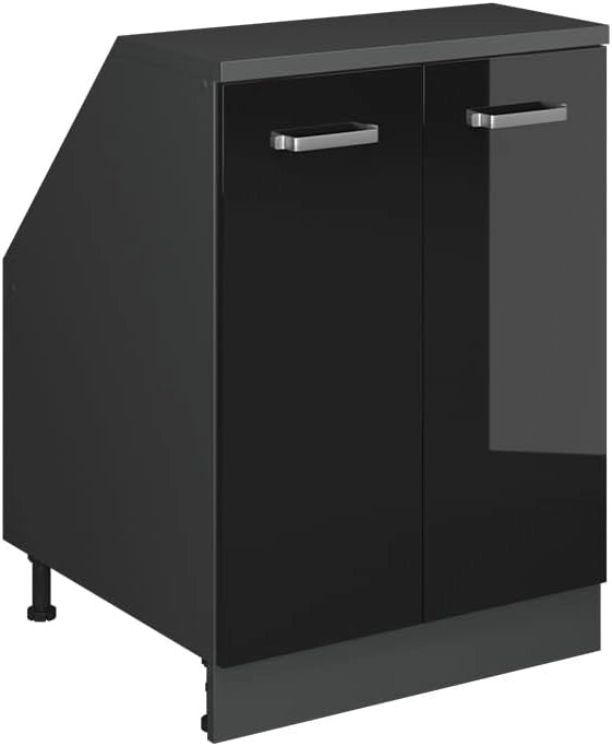 Mobile sottotetto Rion, Nero lucido, 60 x 81.6 cm con 2 porte, carcassa 60 cm profondità, adatto per il salvaspazio sotto tetti spioventi