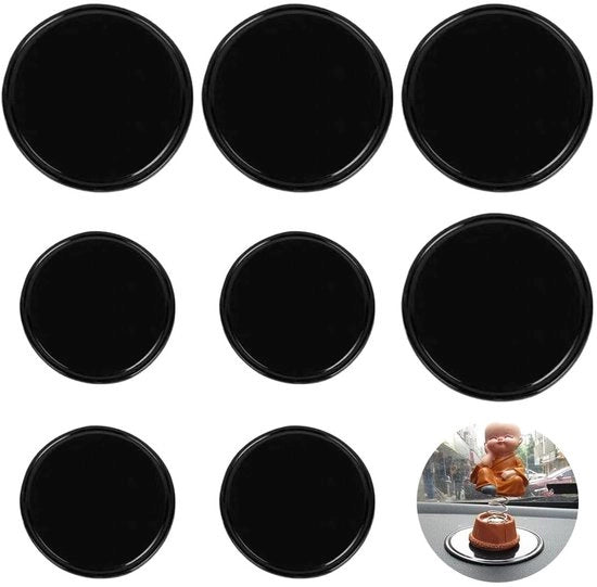 8 pezzi di adesivi nano-gel, doppia aderenza, per dashboard e cellulare, 8 cm e 5 cm, nero